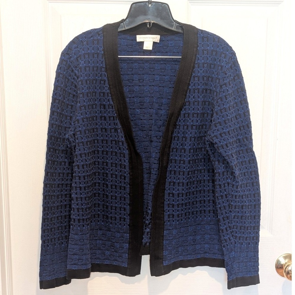 Quiet Luxury Textured Knit Cardigan Blue Black Christopher & Banks L